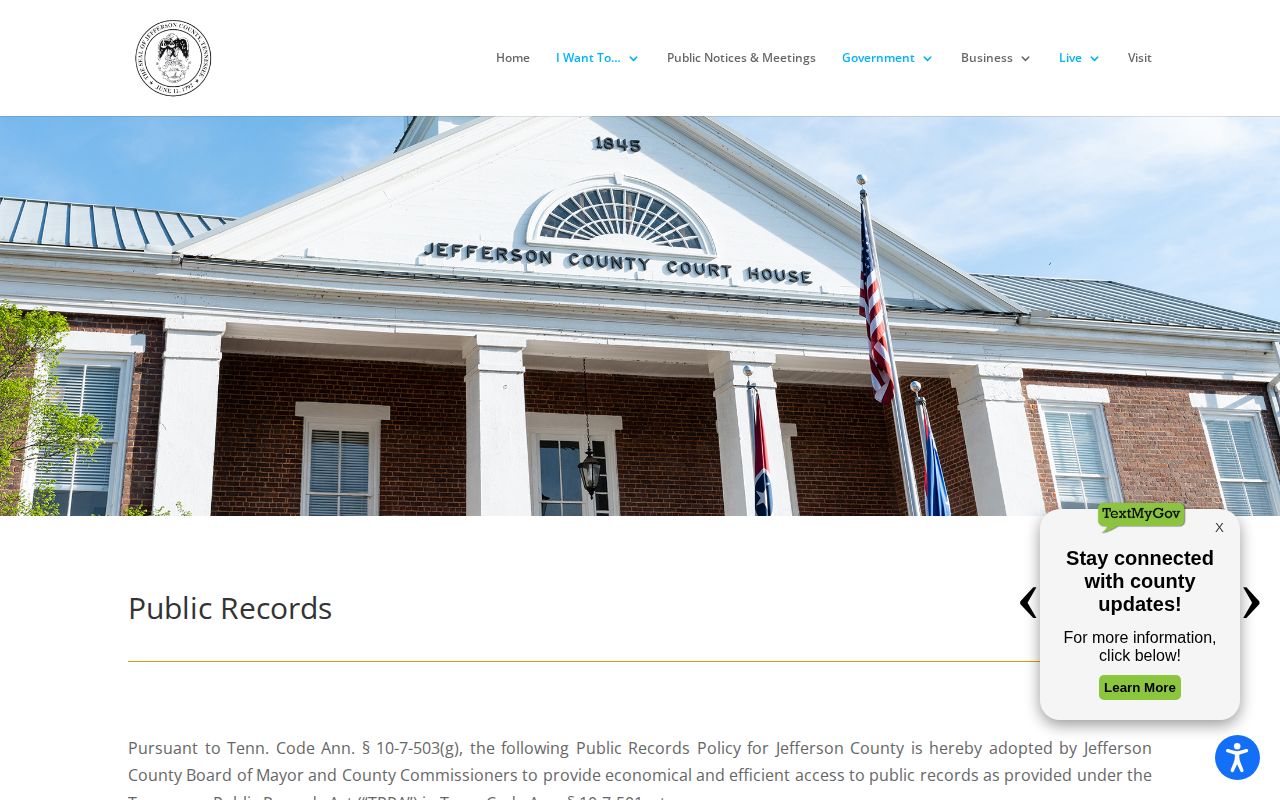 Jefferson County public-records page for booking-record requests